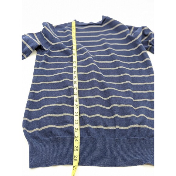 Grace Elements Cotton Cashmere Cardigan Navy Gray Striped Grandpa Sweater Size L - Picture 5 of 6